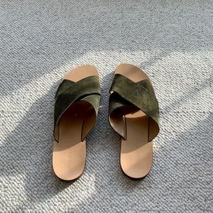 Topshop Green Suede Slides